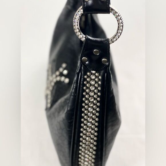 Raviani Black Leather Swarovski Crystal & Rivets Shoulder Bag - Picture 4 of 13
